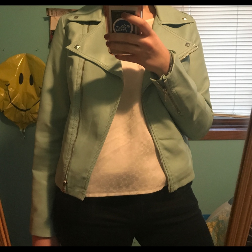 Mint Green Leather Jacket